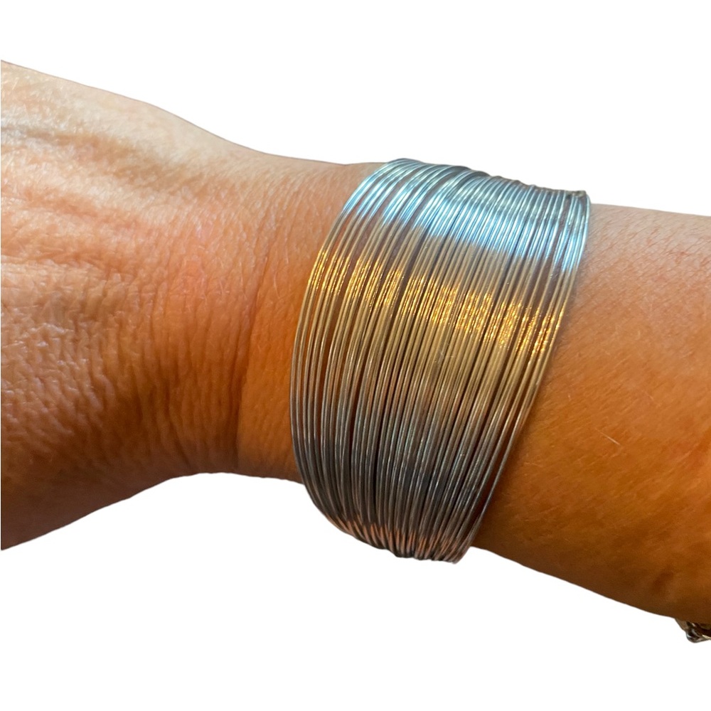 Silver Layered Wire Bangle Bracelet - image 4